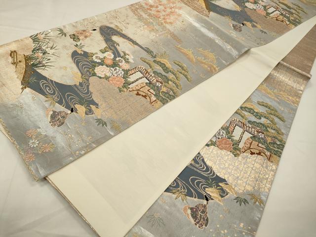 平和屋着物◎六通柄袋帯　唐織　御所車花文　金銀糸　正絹　逸品　CABA3723qe