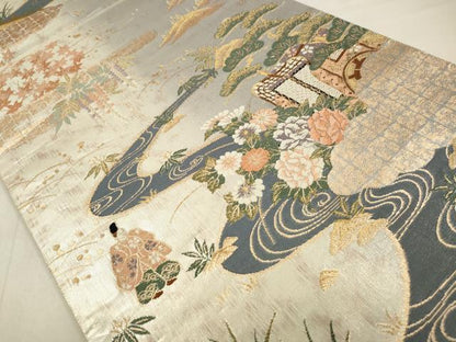 平和屋着物◎六通柄袋帯　唐織　御所車花文　金銀糸　正絹　逸品　CABA3723qe