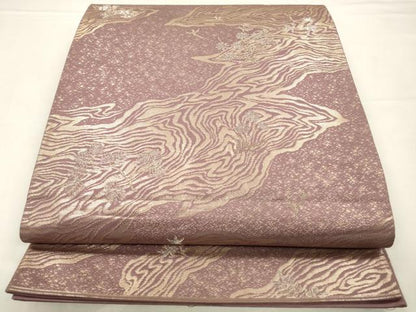 平和屋着物◎六通柄袋帯　流水花鳥文　金銀糸　引箔　正絹　逸品　CABA3724qe