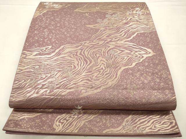 平和屋着物◎六通柄袋帯　流水花鳥文　金銀糸　引箔　正絹　逸品　CABA3724qe