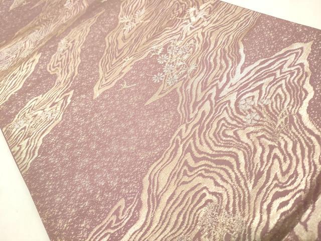 平和屋着物◎六通柄袋帯　流水花鳥文　金銀糸　引箔　正絹　逸品　CABA3724qe