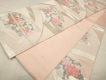 平和屋着物◎六通柄袋帯　唐織り地紙吉祥花文　金銀糸　正絹　逸品　CABA3727qe