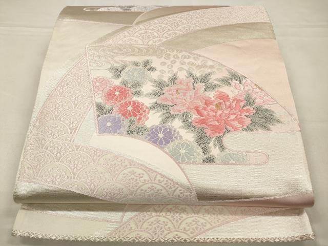 平和屋着物◎六通柄袋帯　唐織り地紙吉祥花文　金銀糸　正絹　逸品　CABA3727qe