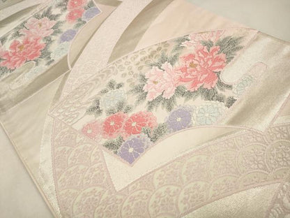 平和屋着物◎六通柄袋帯　唐織り地紙吉祥花文　金銀糸　正絹　逸品　CABA3727qe