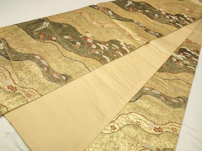 平和屋着物◎六通柄袋帯　道長彩小袖絵文　金糸　引箔　正絹　逸品　CABA3736qe