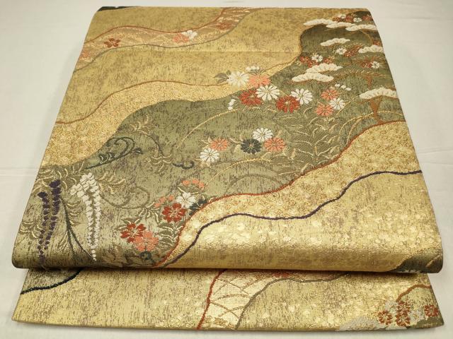 平和屋着物◎六通柄袋帯　道長彩小袖絵文　金糸　引箔　正絹　逸品　CABA3736qe