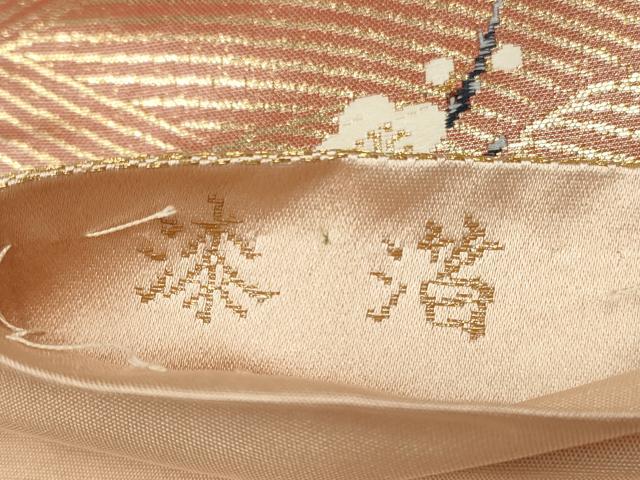 平和屋着物◎六通柄袋帯　唐織り　蒔絵扇面ちらし　鶴　漆箔　正絹　逸品　CABA3739qe