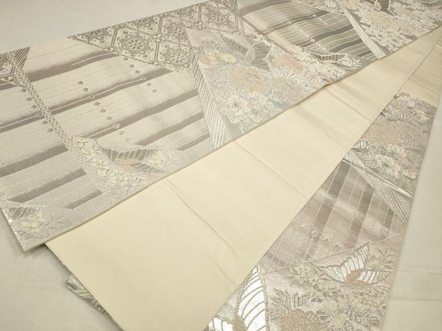 平和屋着物◎六通柄袋帯　色紙花蝶文　金銀糸　正絹　逸品　CABA3741qe