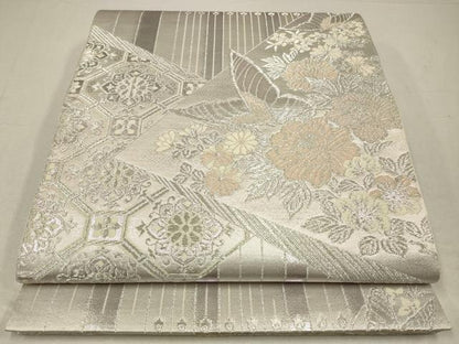 平和屋着物◎六通柄袋帯　色紙花蝶文　金銀糸　正絹　逸品　CABA3741qe