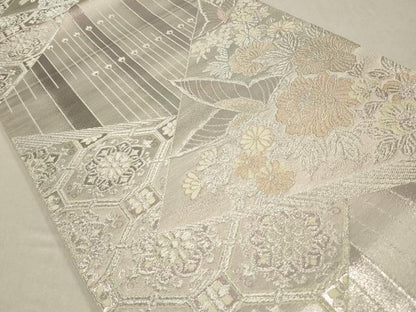 平和屋着物◎六通柄袋帯　色紙花蝶文　金銀糸　正絹　逸品　CABA3741qe