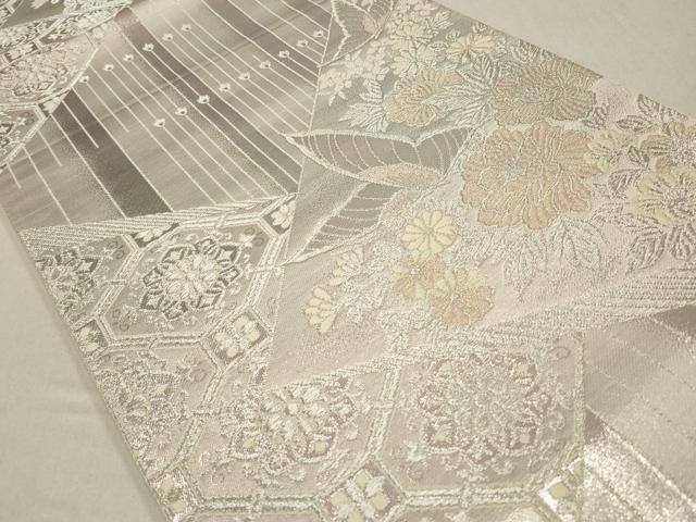 平和屋着物◎六通柄袋帯　色紙花蝶文　金銀糸　正絹　逸品　CABA3741qe