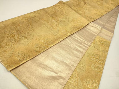 平和屋着物◎佐賀錦　六通柄袋帯　扇面花文　金糸　正絹　逸品　CABA3745qe