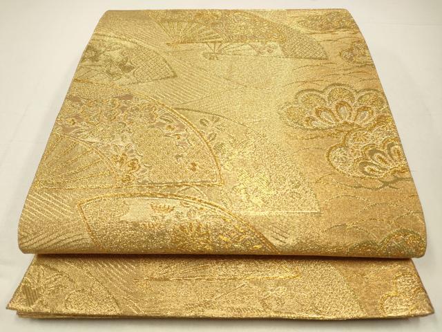 平和屋着物◎佐賀錦　六通柄袋帯　扇面花文　金糸　正絹　逸品　CABA3745qe