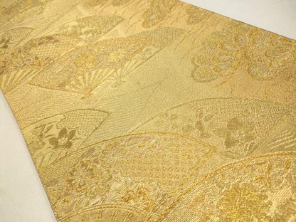 平和屋着物◎佐賀錦　六通柄袋帯　扇面花文　金糸　正絹　逸品　CABA3745qe