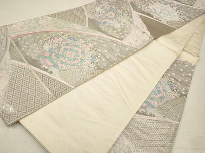 平和屋着物◎六通柄袋帯　扇面鳳華文　プラチナ箔　正絹　逸品　CABA3746qe