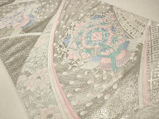 平和屋着物◎六通柄袋帯　扇面鳳華文　プラチナ箔　正絹　逸品　CABA3746qe