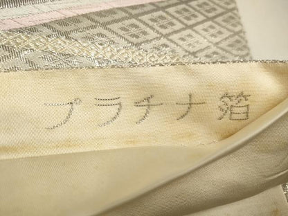 平和屋着物◎六通柄袋帯　扇面鳳華文　プラチナ箔　正絹　逸品　CABA3746qe