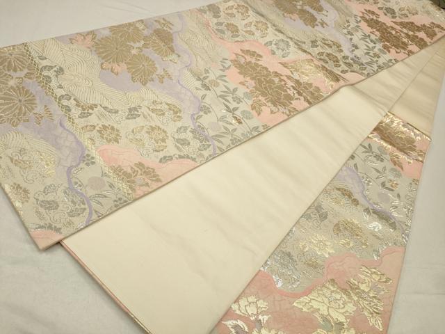 平和屋着物◎六通柄袋帯　道長草花文　金銀糸　正絹　逸品　CABA3747qe