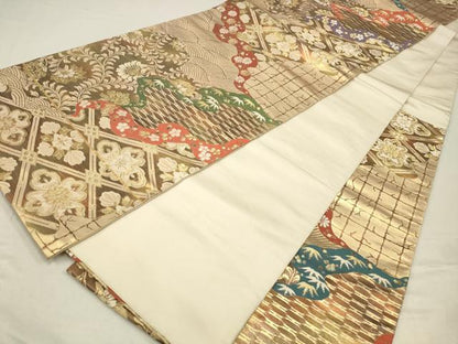 平和屋着物◎六通柄袋帯　道長文　金糸　正絹　逸品　CABA3748qe