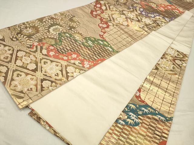 平和屋着物◎六通柄袋帯　道長文　金糸　正絹　逸品　CABA3748qe
