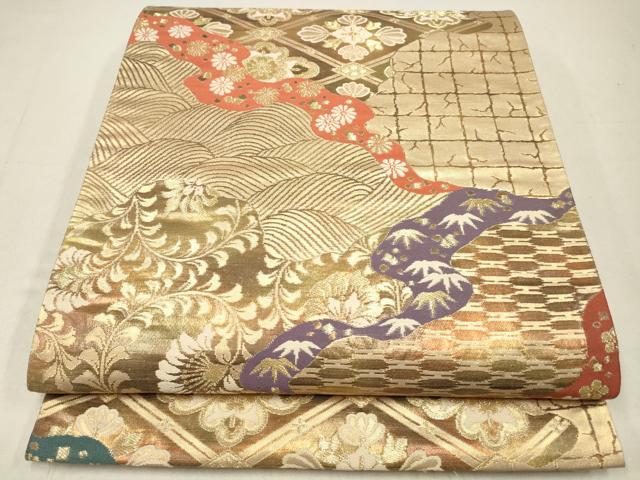 平和屋着物◎六通柄袋帯　道長文　金糸　正絹　逸品　CABA3748qe