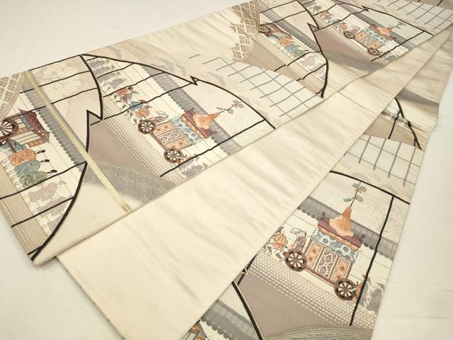 平和屋着物◎六通柄袋帯　唐織　人物風景文　都祭　巧芸箔　正絹　逸品　CABA3749qe
