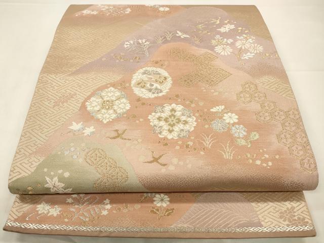 平和屋着物◎六通柄袋帯　道長文　金銀糸　正絹　逸品　CABA3759qe
