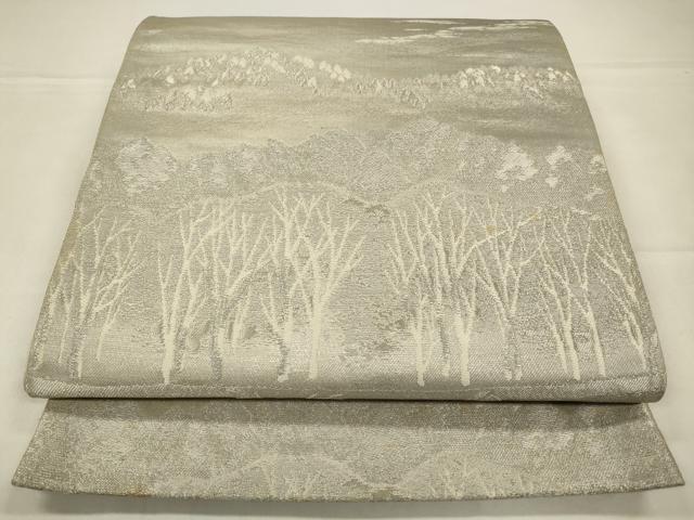 平和屋着物◎六通柄袋帯　風景樹林文　銀糸　正絹　逸品　CABA3764qe