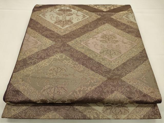 平和屋着物◎六通柄袋帯　松皮菱文　金糸　三越扱い　正絹　逸品　CABA3766qe