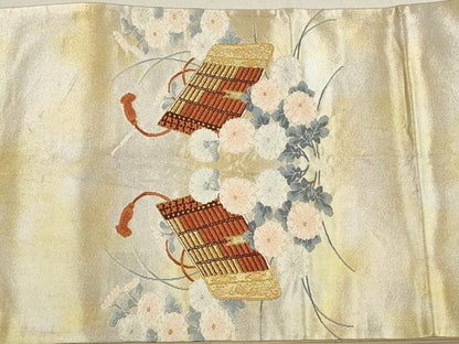 平和屋着物◎六通柄袋帯　鎧縅花文　金銀糸　引箔　正絹　逸品　CABA3795qe