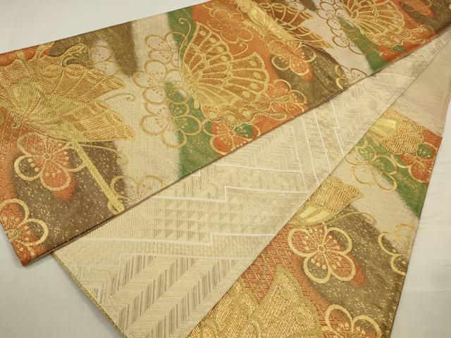 平和屋着物◎佐賀錦　両面　六通柄袋帯　花蝶文　金糸　正絹　逸品　CABA3798qe