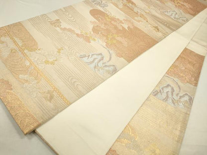 平和屋着物◎六通柄袋帯　エ霞松文　金銀糸　正絹　逸品　CABA3801qe