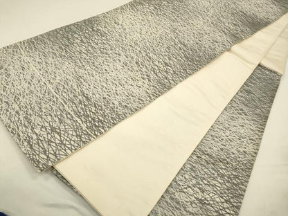 平和屋着物◎六通柄袋帯　芝草文　銀糸　正絹　逸品　CABA3804qe
