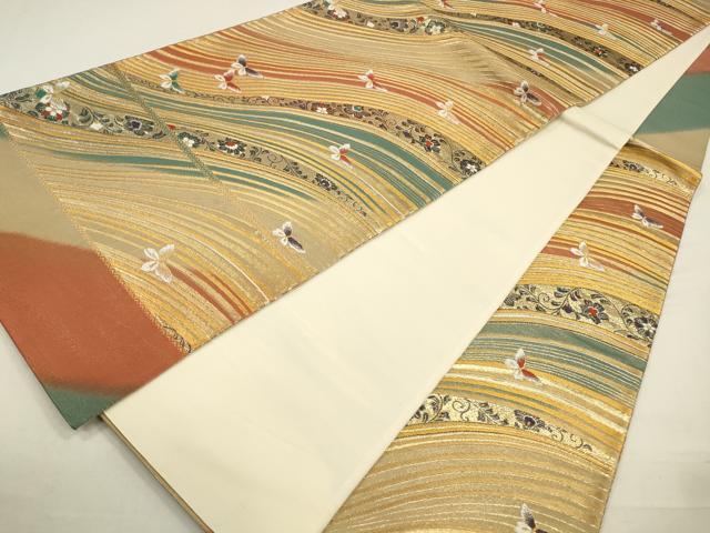 平和屋着物◎六通柄袋帯　唐織　流水花蝶文　金糸　正絹　逸品　CABA3810qe