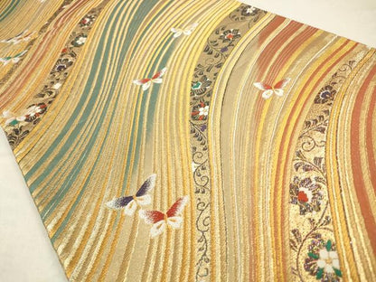 平和屋着物◎六通柄袋帯　唐織　流水花蝶文　金糸　正絹　逸品　CABA3810qe