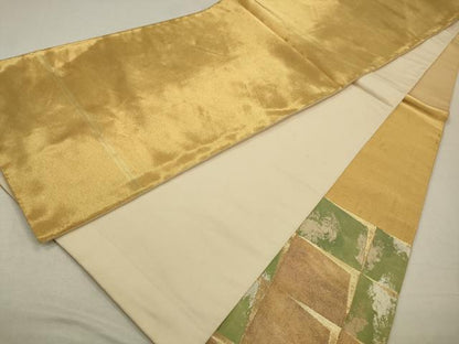 平和屋着物◎六通柄袋帯　石畳文　金糸　引箔　正絹　逸品　CABA3812qe
