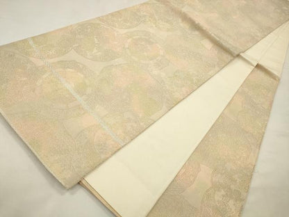 平和屋着物◎六通柄袋帯　絵皿風景文　銀糸　正絹　逸品　CABA3822qe