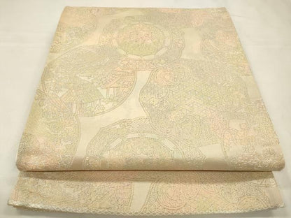平和屋着物◎六通柄袋帯　絵皿風景文　銀糸　正絹　逸品　CABA3822qe