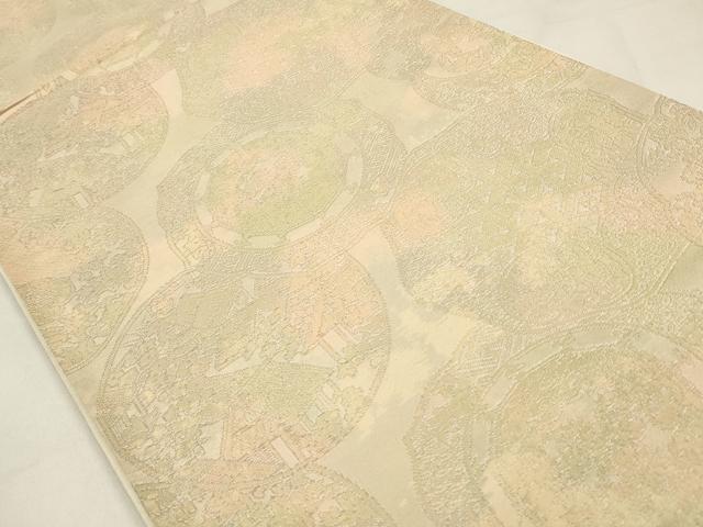 平和屋着物◎六通柄袋帯　絵皿風景文　銀糸　正絹　逸品　CABA3822qe
