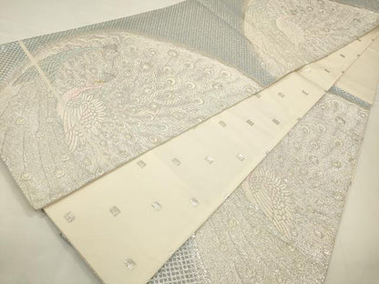 平和屋着物◎流水袋帯　ギラロッシュ　孔雀文　金銀糸　正絹　逸品　CABA3823qe