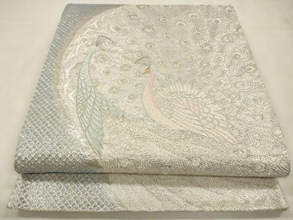 平和屋着物◎流水袋帯　ギラロッシュ　孔雀文　金銀糸　正絹　逸品　CABA3823qe