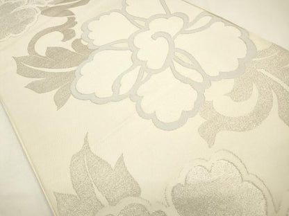平和屋着物◎六通柄　本袋帯　錦繍光悦錦　草花文　銀糸　正絹　逸品　CABA3824qe