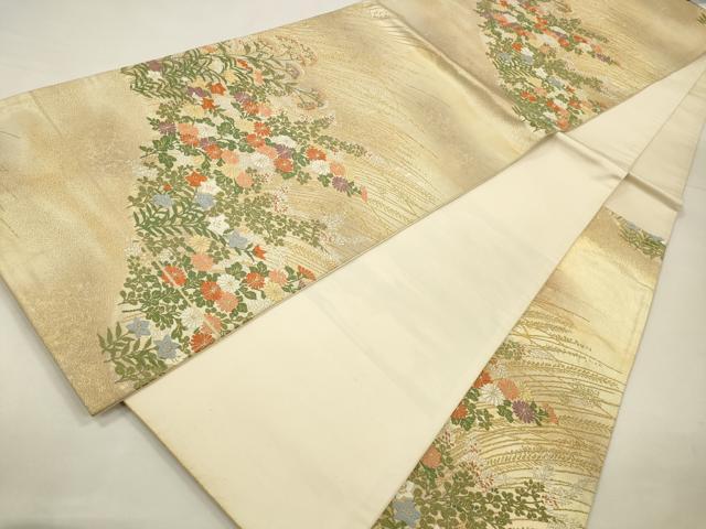 平和屋着物◎六通柄袋帯　唐織　秋草文　金糸　引箔　正絹　逸品　CABA3832qe