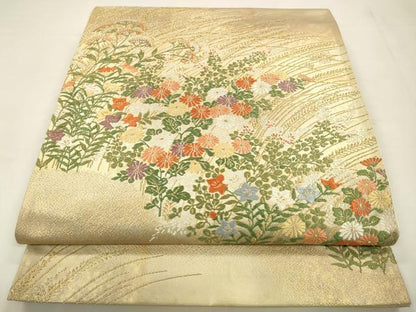 平和屋着物◎六通柄袋帯　唐織　秋草文　金糸　引箔　正絹　逸品　CABA3832qe