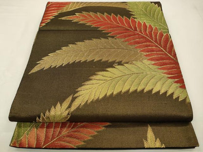 平和屋着物◎六通柄袋帯　草葉文　金糸　正絹　逸品　CABA3834qe