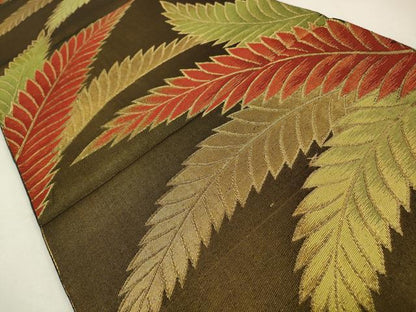 平和屋着物◎六通柄袋帯　草葉文　金糸　正絹　逸品　CABA3834qe