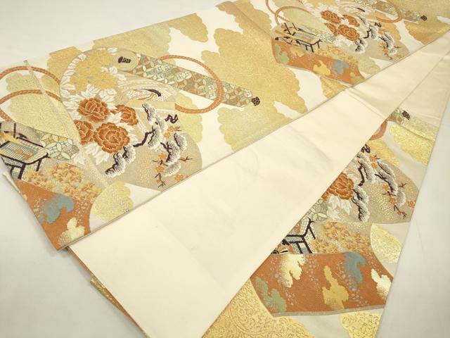 平和屋着物◎六通柄袋帯　唐織　絵巻吉祥花文　金糸　正絹　逸品　CABA3841qe