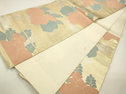 平和屋着物◎六通柄袋帯　草花文　桐　金銀糸　正絹　逸品　CABA3842qe