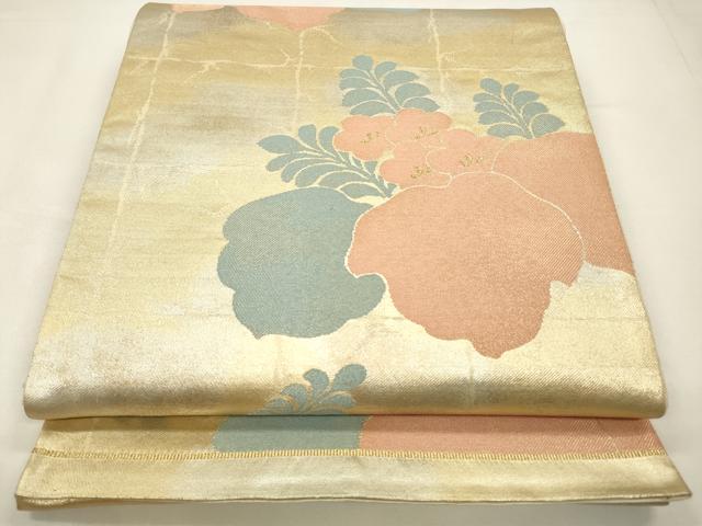 平和屋着物◎六通柄袋帯　草花文　桐　金銀糸　正絹　逸品　CABA3842qe