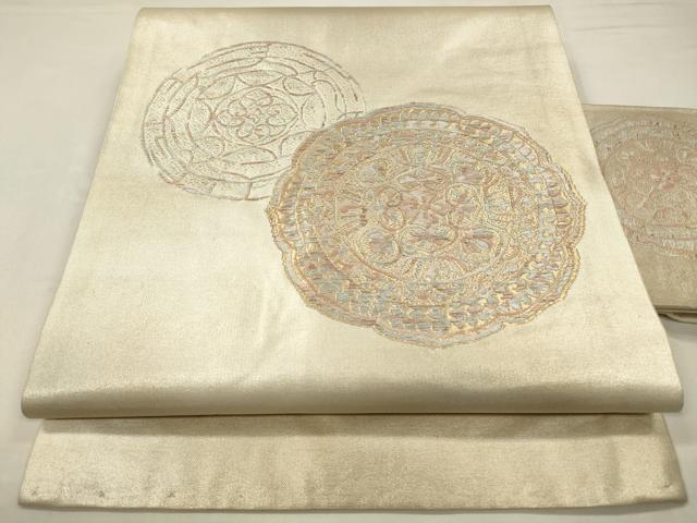 平和屋着物◎九寸名古屋帯　鏡裏花文　金銀糸　引箔　正絹　逸品　CABA3849qe